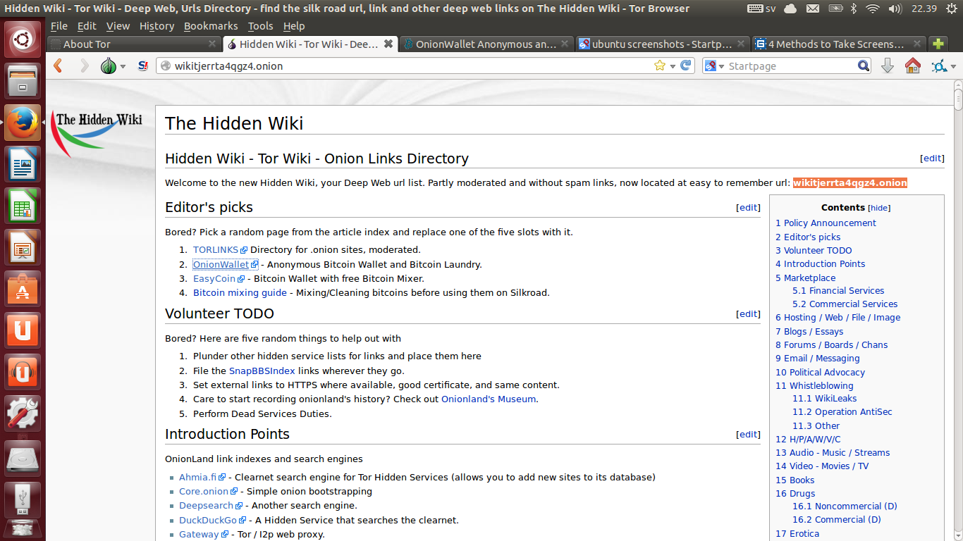 The hidden Wiki - a portal to the deep web.